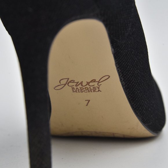 Jewel Badgley Mischka Eva Pointed Toe Black Sparkly Heeled Ankle Booties, Size 7 - Picture 9 of 14